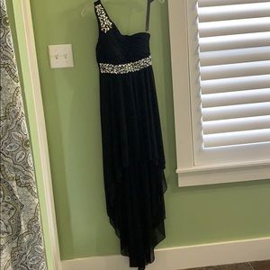 Black beaded high-low dress